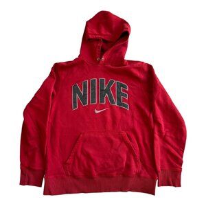 Vintage Nike Hoodie Sweatshirt Big Spell Out Center Swoosh SIze M/L Y2K Red